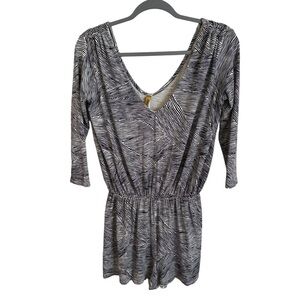 Rachel Pally Small Modal Knit Romper Shorts One Piece V Neck Blue White Summer